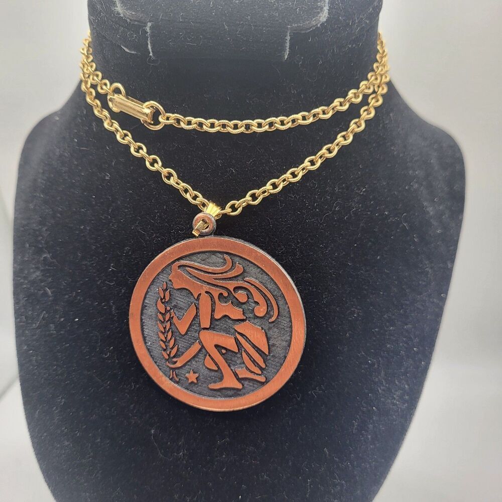 Vintage Coppercraft Guild Solid Copper Modernist Virgo Zodiac Horoscope Pendant - Picture 4 of 4